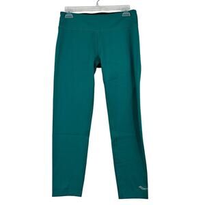 Saucony Scoot Series Run Dry Crop Legging Size M Emerald Green Zip Pocket